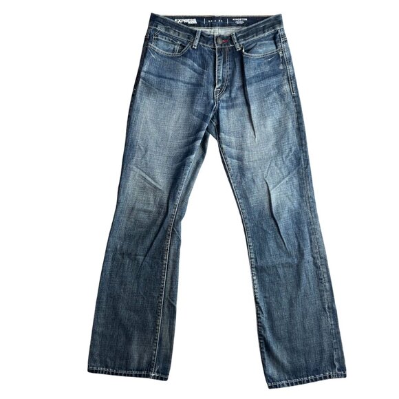 Express Kingston Boot Cut Jeans Classic Faded Whiskered Distressed Mens Denim 32 - Picture 3 of 7
